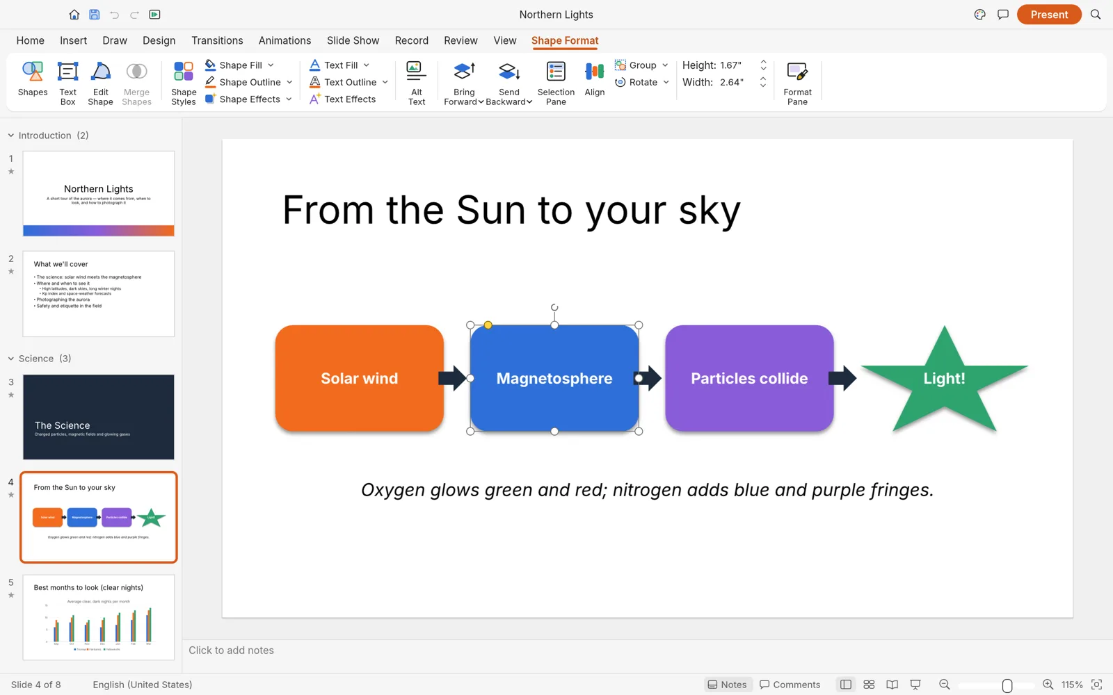 A selected shape on a DeckCraft slide with the Shape Format tab open on the ribbon